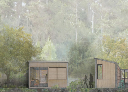 Charred Wooden Shingles and Cross-Laminated Timber Create A Harmonious Community Space