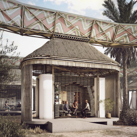 Charred Wooden Shingles and Cross-Laminated Timber Panels in a Sustainable Community Hub  