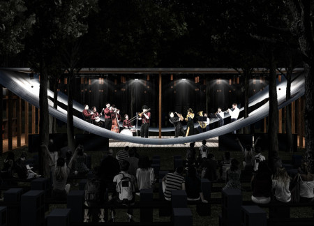 Curvilinear Roof Structure Crafted From Exposed Concrete and Cross-Laminated Timber Panels  