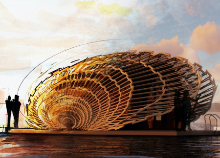 Living Wall and Green Roof Integration with Charred Wood Construction in Urban Community Hub  