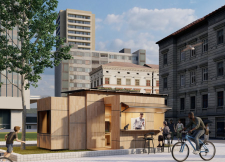 Retractable Design Featuring QuadCore Insulated Panels and Sustainable Wood Elements for Urban Living