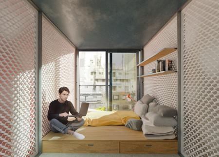Charred Wooden Shingles and Glass Facades Defining a Multifunctional Urban Space  