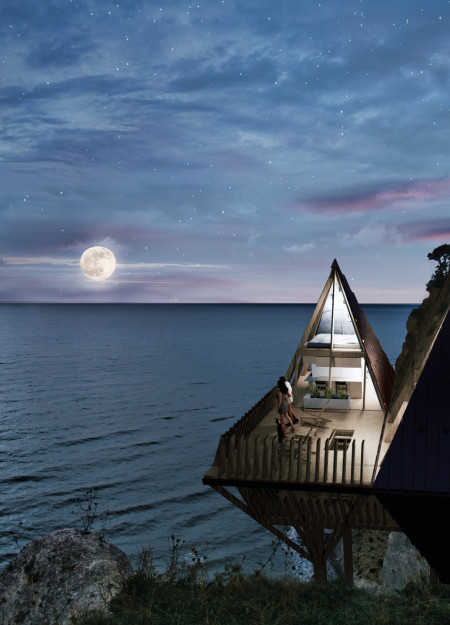 Elevated Living Spaces with Cross-Laminated Timber and Charred Wooden Shingles  