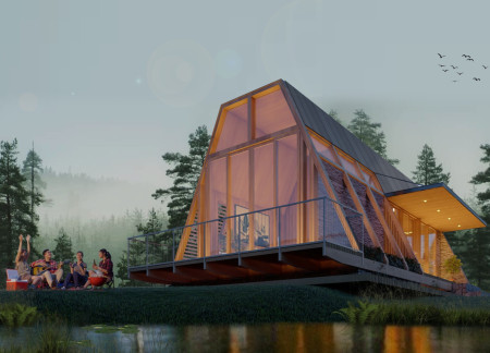 Charred Wooden Shingles and Expansive Green Roofs Define a Sustainable Community Hub  