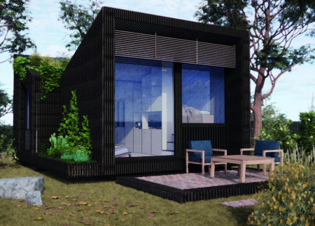 Charred Wood Shingles and Concrete Blend in a Multifunctional Community Space  