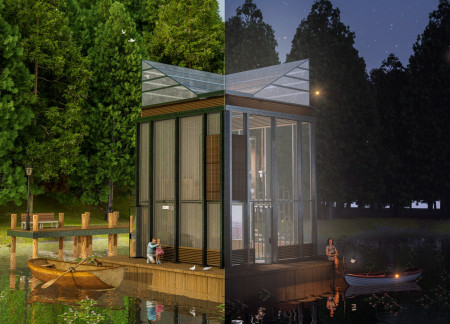 Charred Wooden Shingles and Cross-Laminated Timber Panels Shape a Multifunctional Community Space  