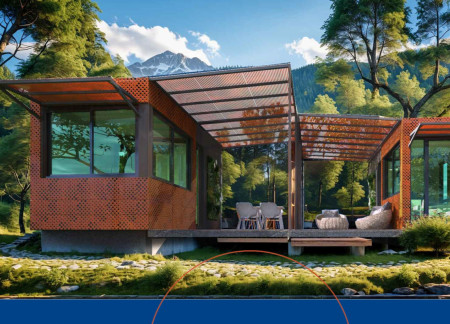 Charred Wooden Shingles and Photovoltaics Shape a Multifunctional Community Space  