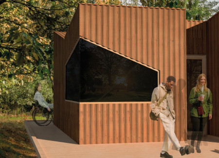 Charred Wooden Shingles and Glass Facade Create a Multifunctional Community Hub  