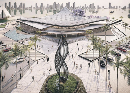 Kinetic Facade and Steel Waves in a Coastal Cultural Center  