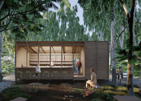 Charred Wooden Shingles and Cross-Laminated Timber Create a 360-Degree Sound Experience in a Performance Stage
