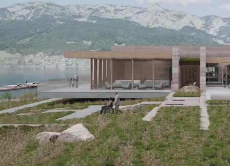 Charred Wooden Shingles Complementing Cross-Laminated Timber in a Multifunctional Urban Space  