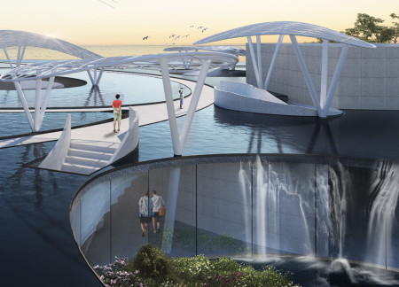 Reflective Pools and Vertical Gardens Enhance Sustainable Space Built with Reinforced Concrete and Steel Framework  