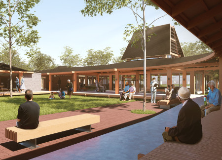 Charred Wooden Shingles and Cross-Laminated Panels Shape Community Engagement Space
