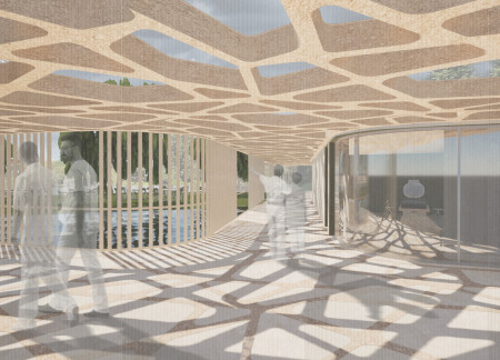 Charred Wooden Shingles Enveloping Flexible Community Spaces with Reclaimed Timber Elements
