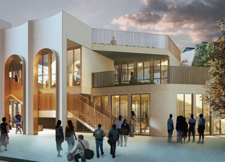 Charred Wooden Shingles and Cross-Laminated Timber Define a Sustainable Community Space  