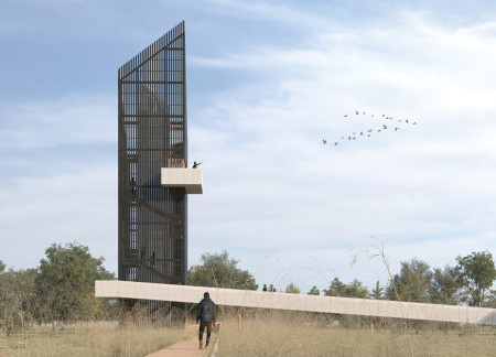 Cantilevered Lookout With Structural Steel and Natural Wood Elements 