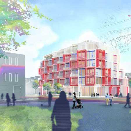 Charred Wooden Shingles and Cross-Laminated Timber Panels Define a Multifunctional Urban Space  