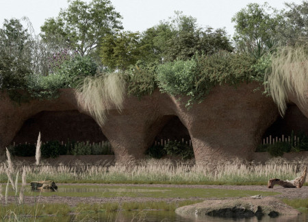 Charred Wooden Shingles and Reinforced Concrete Define a Community-Focused Space Embracing Nature