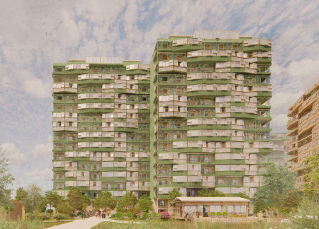 Charred Wooden Shingles and Cross-Laminated Timber Define a Multifunctional Urban Space