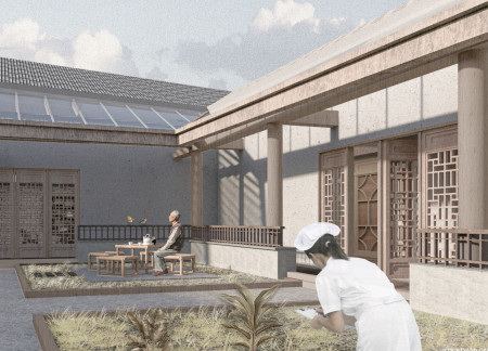 Charred Wooden Shingles and Local Brick Create Community Hub with Green Roof Integration