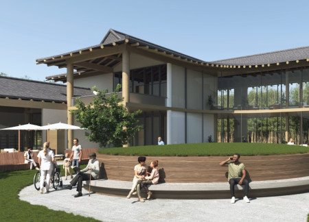 Charred Wooden Shingles and Reclaimed Timber Create a Sustainable Community Space  
