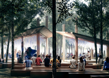 Charred Wooden Shingles and Cross-Laminated Timber Create a Versatile Community Hub  