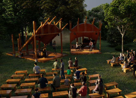 Charred Wooden Shingles Embrace Community Space with Cross-Laminated Timber Panels