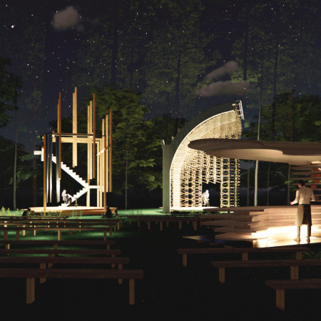 Charred Wooden Shingles and Cross-Laminated Timber Panels in a Community-Focused Space