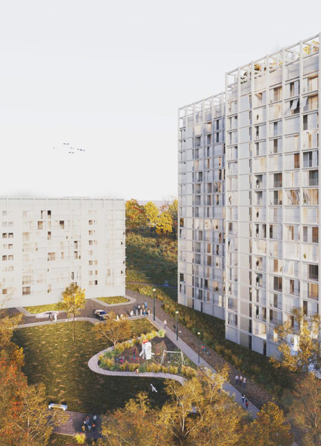 Charred Wooden Shingles and Sustainable Concrete Create a Multifunctional Urban Space