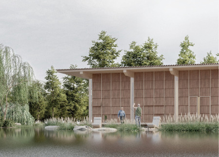 Charred Wooden Shingles and Biophilic Design in a Multifunctional Community Hub
