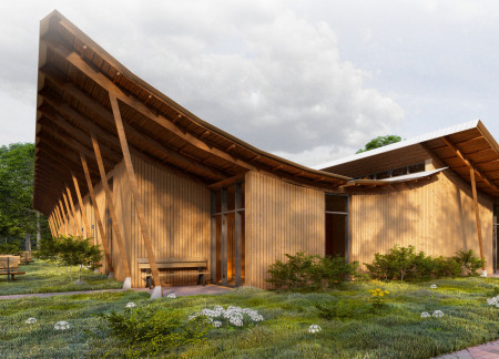 Charred Wooden Shingles and Cross-Laminated Timber Embrace in a Versatile Community Center  