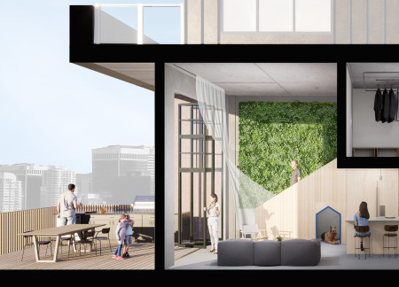 Charred Wooden Shingles Highlighting Sustainable Design in Cross-Laminated Timber Construction