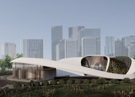Curved Sanctuary Crafted with Natural Wood and Expansive Glass for Healing Environments