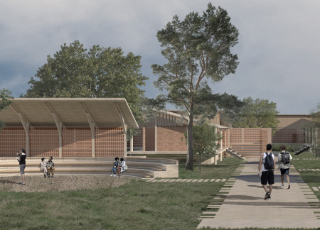 Charred Wooden Shingles and Glass Facades in a Sustainable Community Hub  