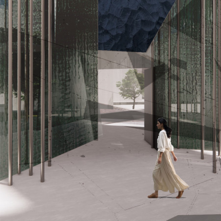 Fragmented Facade With Bioclimatic Panels and Glass Embraces Sustainable Community Interaction  
