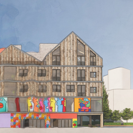 Natural Stone Accents and Reinforced Concrete Create An Interactive Community Hub  