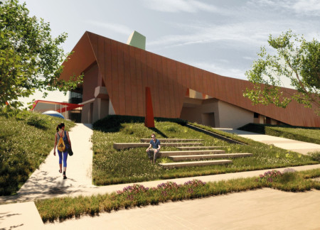 Charred Wooden Shingles and Green Roofs Elevate Community Interaction Spaces  