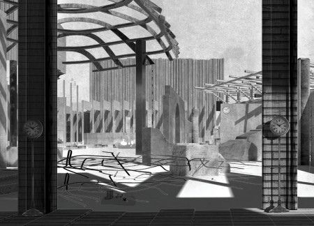 Charred Wooden Shingles and Expansive Atrium in a Flexible Community Space  