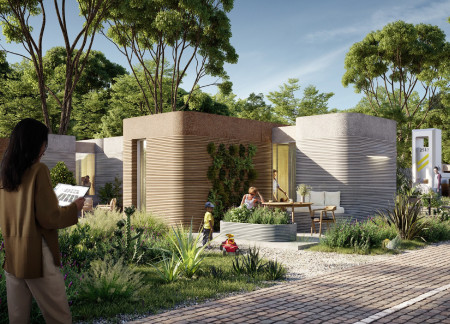 Modular Living Spaces Enhanced by 3D Printed Concrete and Recycled Materials