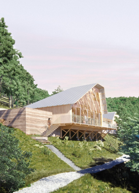 Charred Wooden Shingles and Exposed Concrete Create a Harmonious Community Hub  