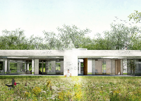 Biophilic Design Integrating Glass Walls and Concrete Finishes with a Tennis-Inspired Layout  