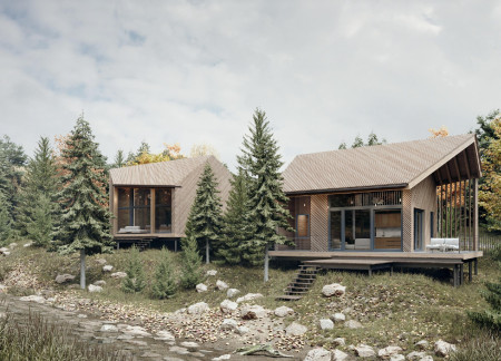 Charred Wooden Shingles and Cross-Laminated Timber Define Community Spaces with Biophilic Integration