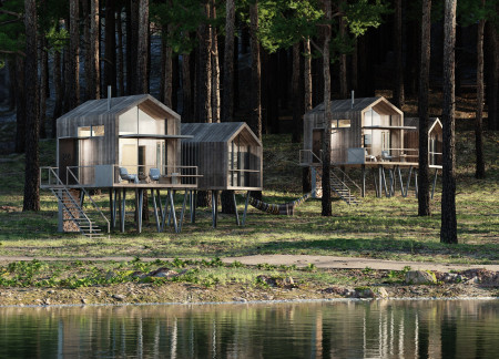 Charred Wooden Shingles and Locally-Sourced Stone Create a Resilient Community Hub  