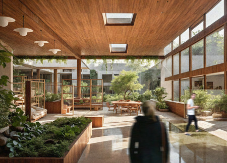 Charred Wooden Shingles and Cross-Laminated Timber Panels Enhance Community Spaces