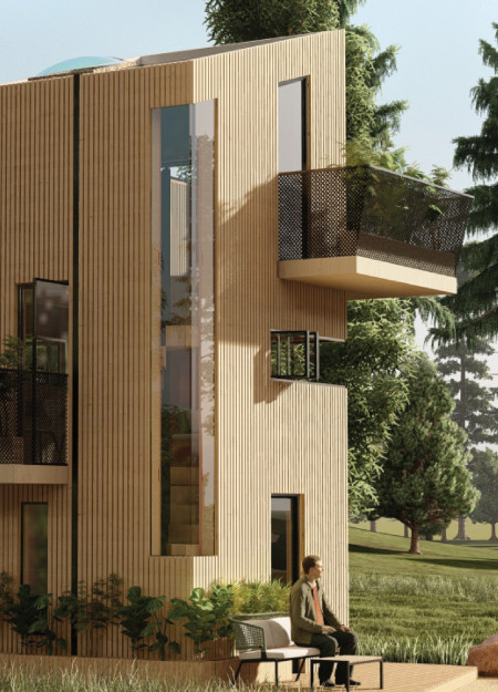Charred Wooden Shingles and Natural Wood Integrate Sustainable Living Spaces
