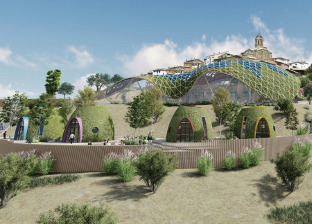 Biomimetic Waveforms Enhanced by Green Roofing and Natural Stone in Community Living Spaces  