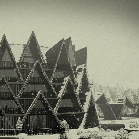 Curved Roof Structure Crafted With Charred Wood and Expansive Glass Elevates Eco-Friendly Retreat Experience