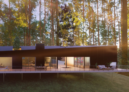 Charred Wooden Shingles and Expansive Glass Create a Harmonious Communal Space