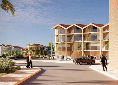 Charred Wooden Shingles and Cross-Laminated Timber Panels Enhance Sustainable Urban Living