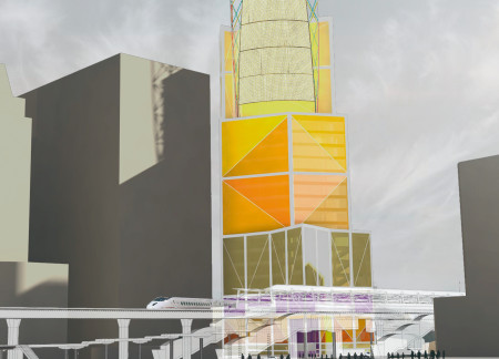 Geometric Facade of Glass and Steel Enveloping a Sustainable Fashion Hub  